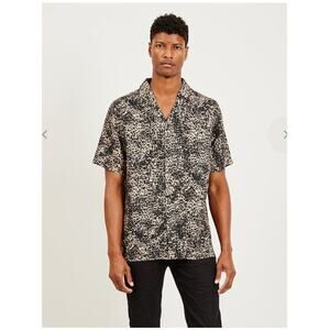 Ksubi | Men's Jungle Resort Leopard Print Button Up Vacation Shirt Tan Black S